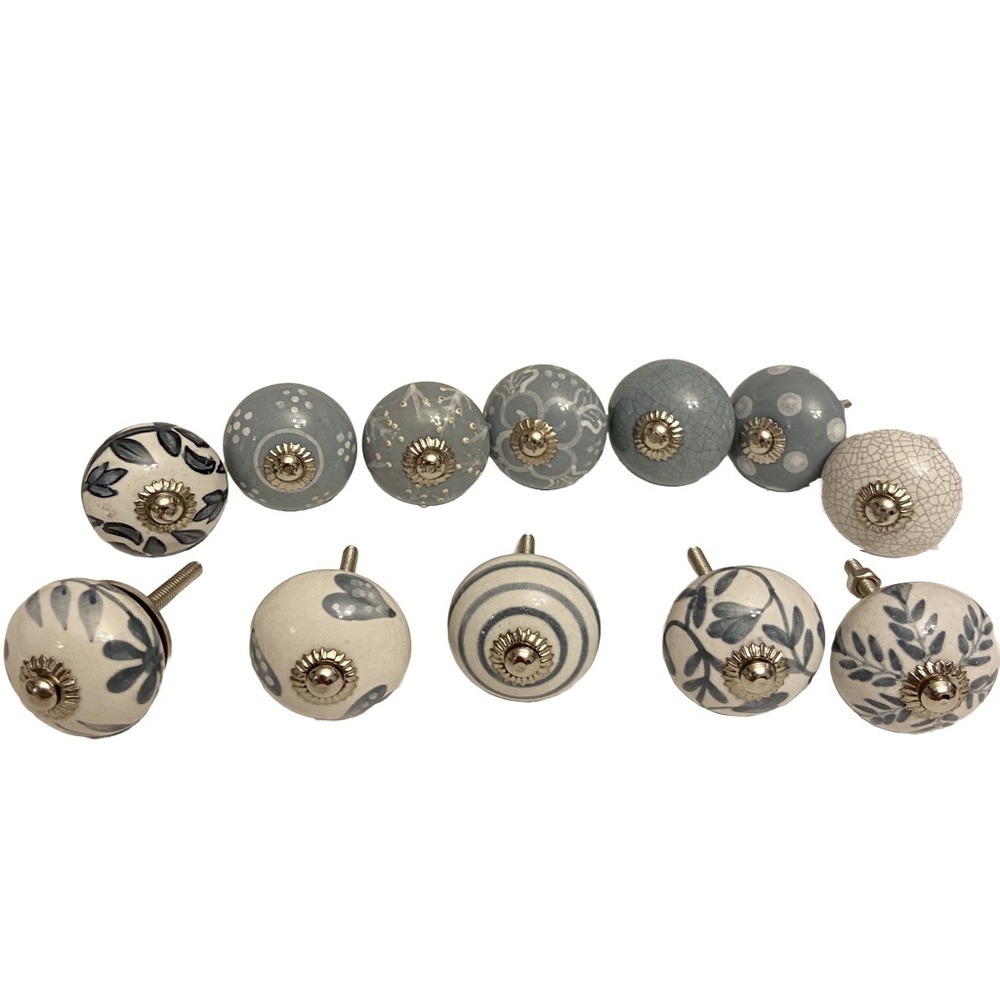 Ceramic Decorative 12 Piece Cabinet Knobs or Drawer Pulls in Blue and White.